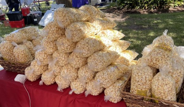 Piles of kettle corn bags